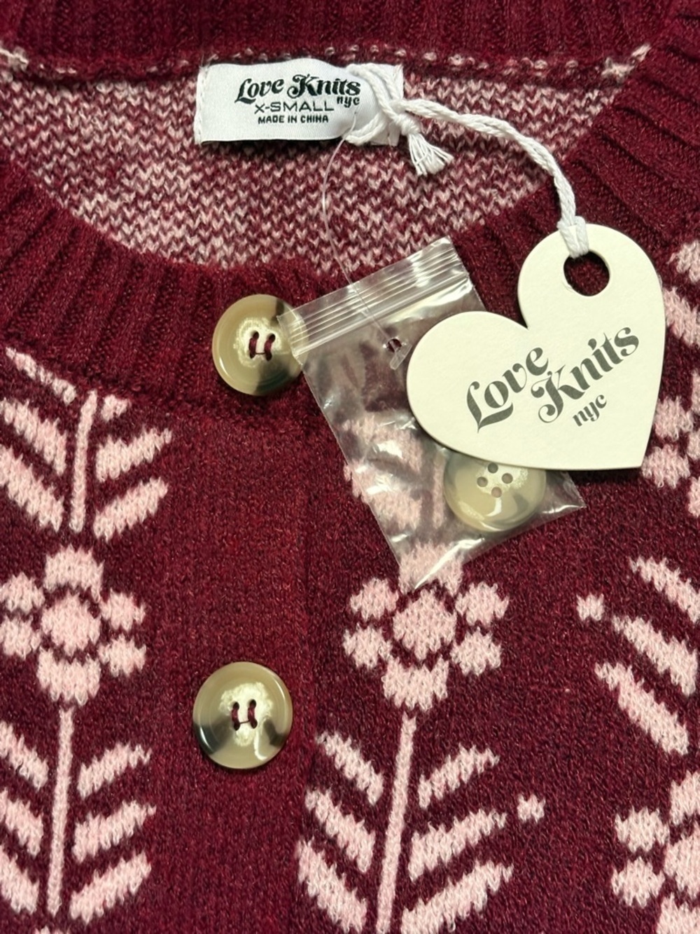 Love knits Floral Burgundy Button-Front Cardigan Sweater - Picture 4 of 6